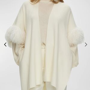 GORSKI Cream Poncho with Feather Details